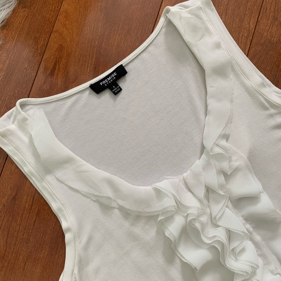 Sleeveless Chiffon Ruffle Front Top in Cream-SM - Picture 9 of 9